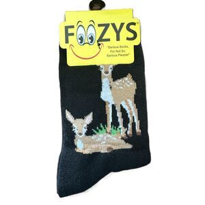 New Foozys Assorted Deer Graphic Design Black Socks Women's One Size